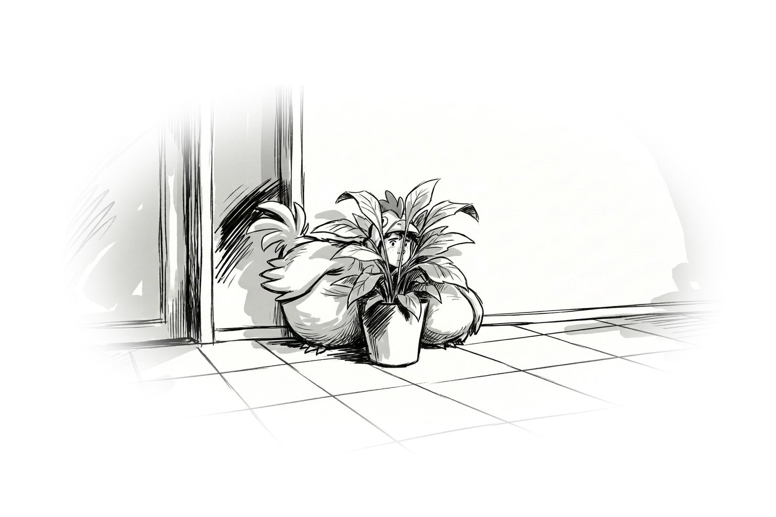 Hiding behind the plant